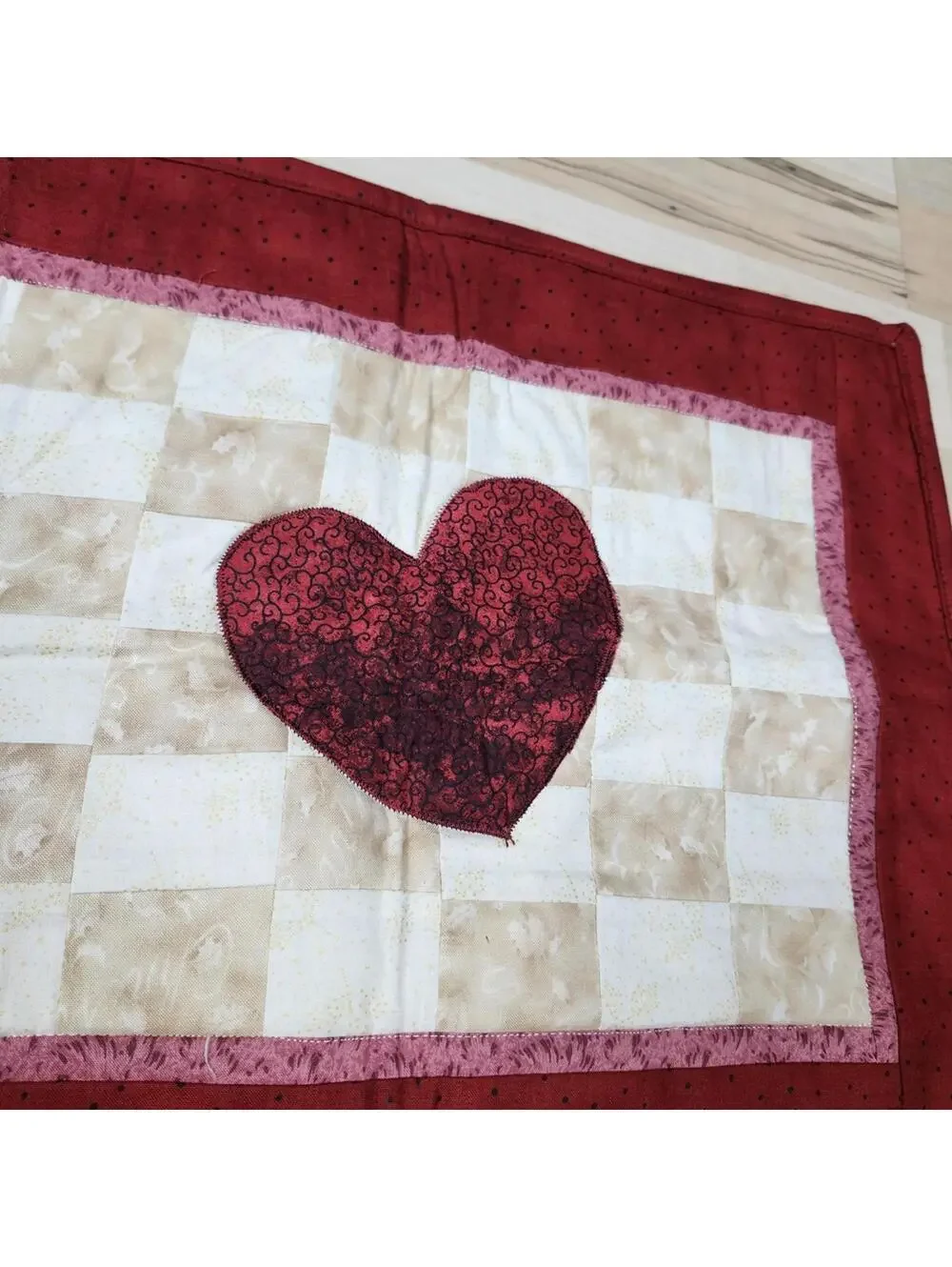 Heart Patterned Red Table Runner